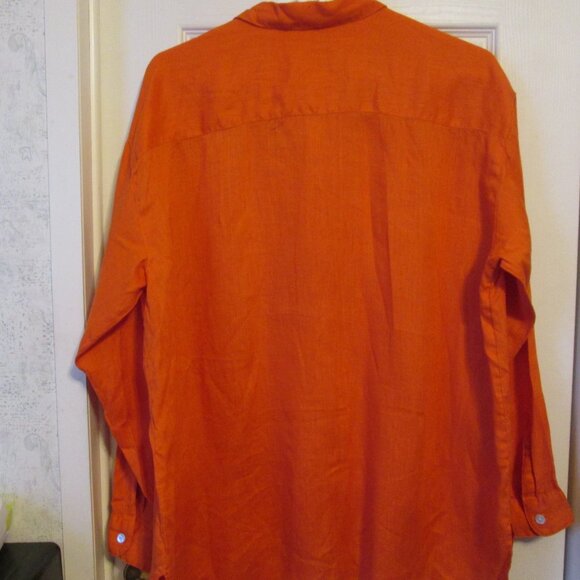 purejill 100% Linen Dark Orange Tunic Blouse Size Large - Picture 2 of 8